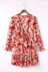 Lantern Sleeve Deep V Neck Knotted Tiered Mini Dress